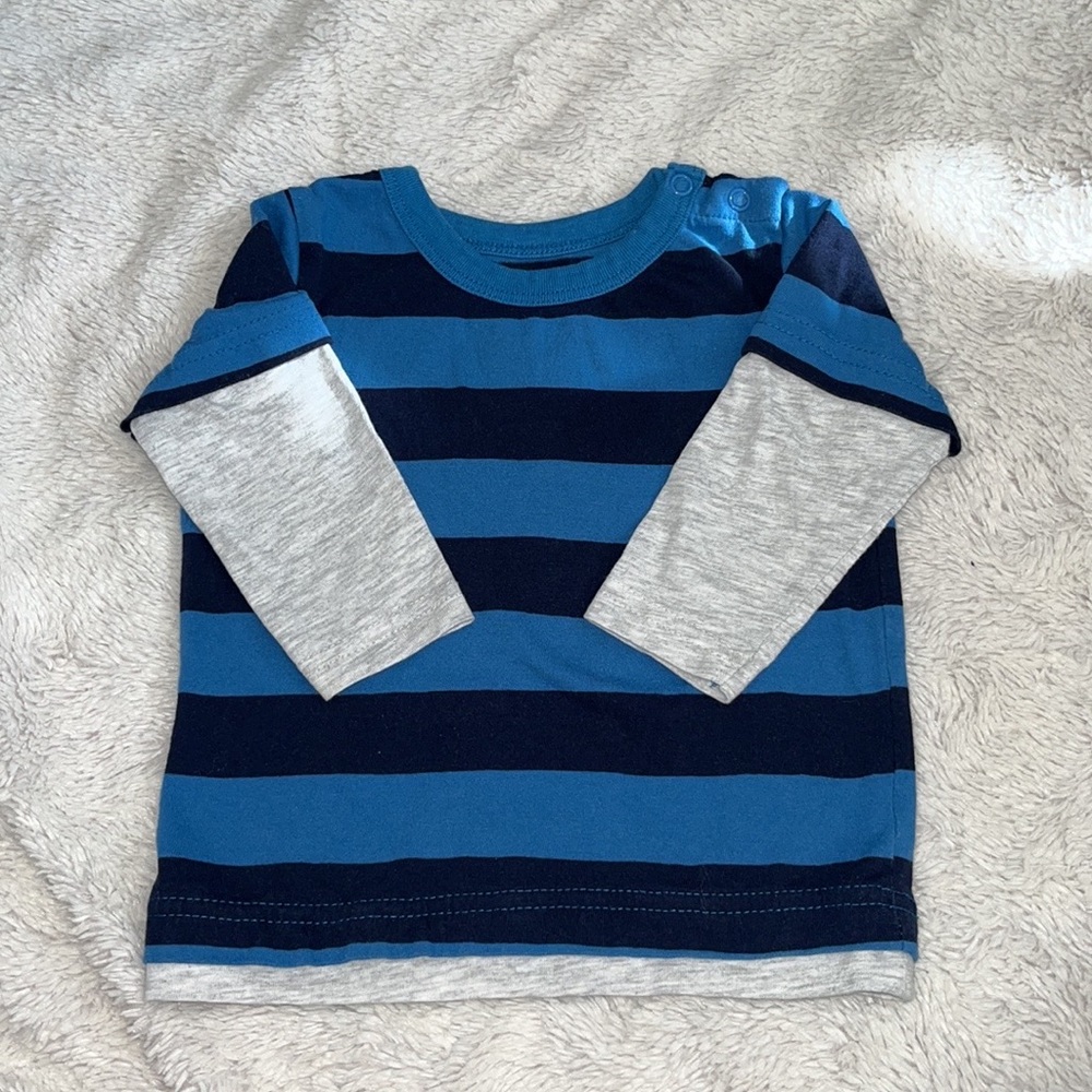 (3 for $10) George 6-12 blue month striped long sleeve top